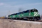 Burlington Northern GP38-2 #2335, leading an Amory to Columbus turn, 